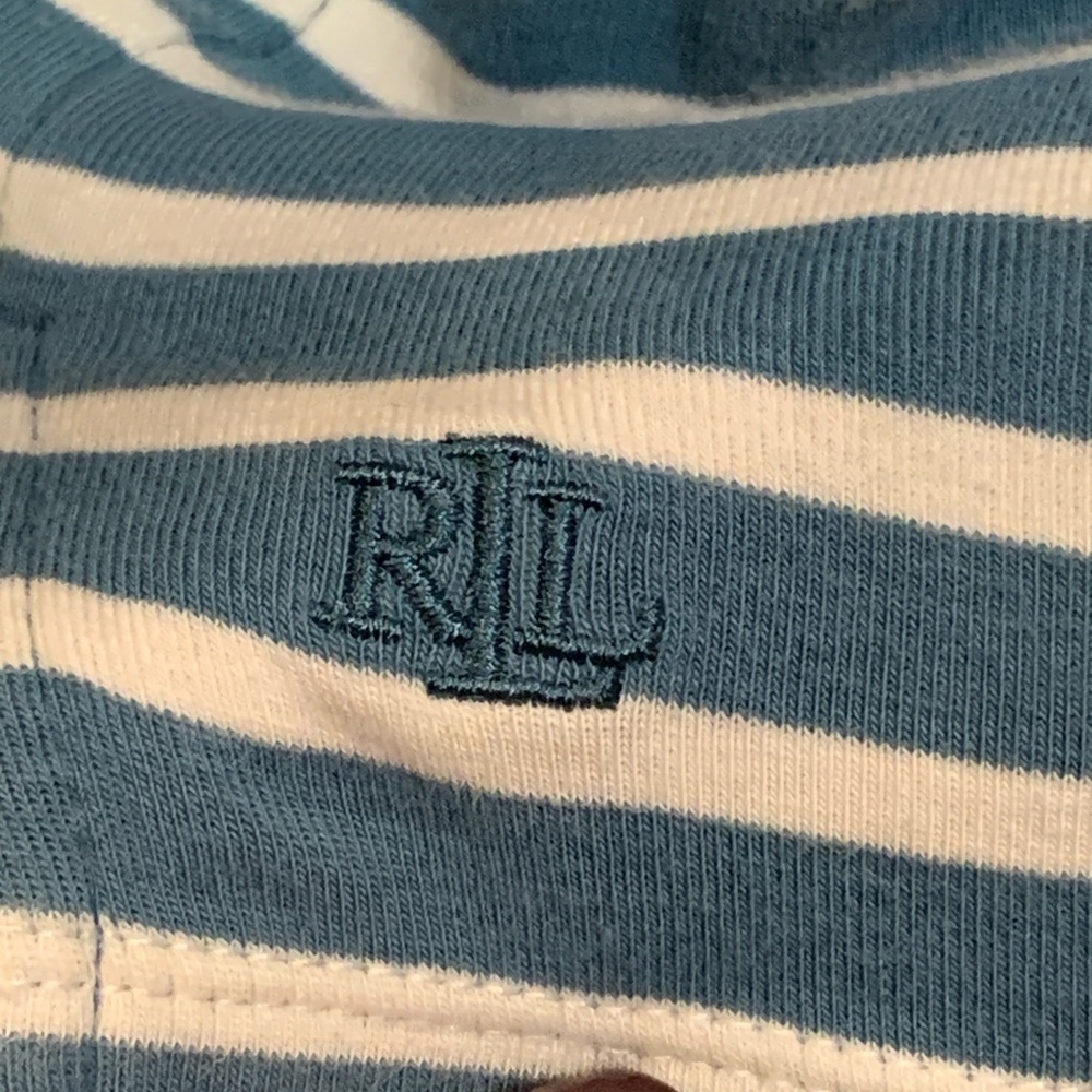 Lauren Ralph Lauren L Blue/White Striped Henley Shirt embroidered logo preppy - Picture 5 of 10